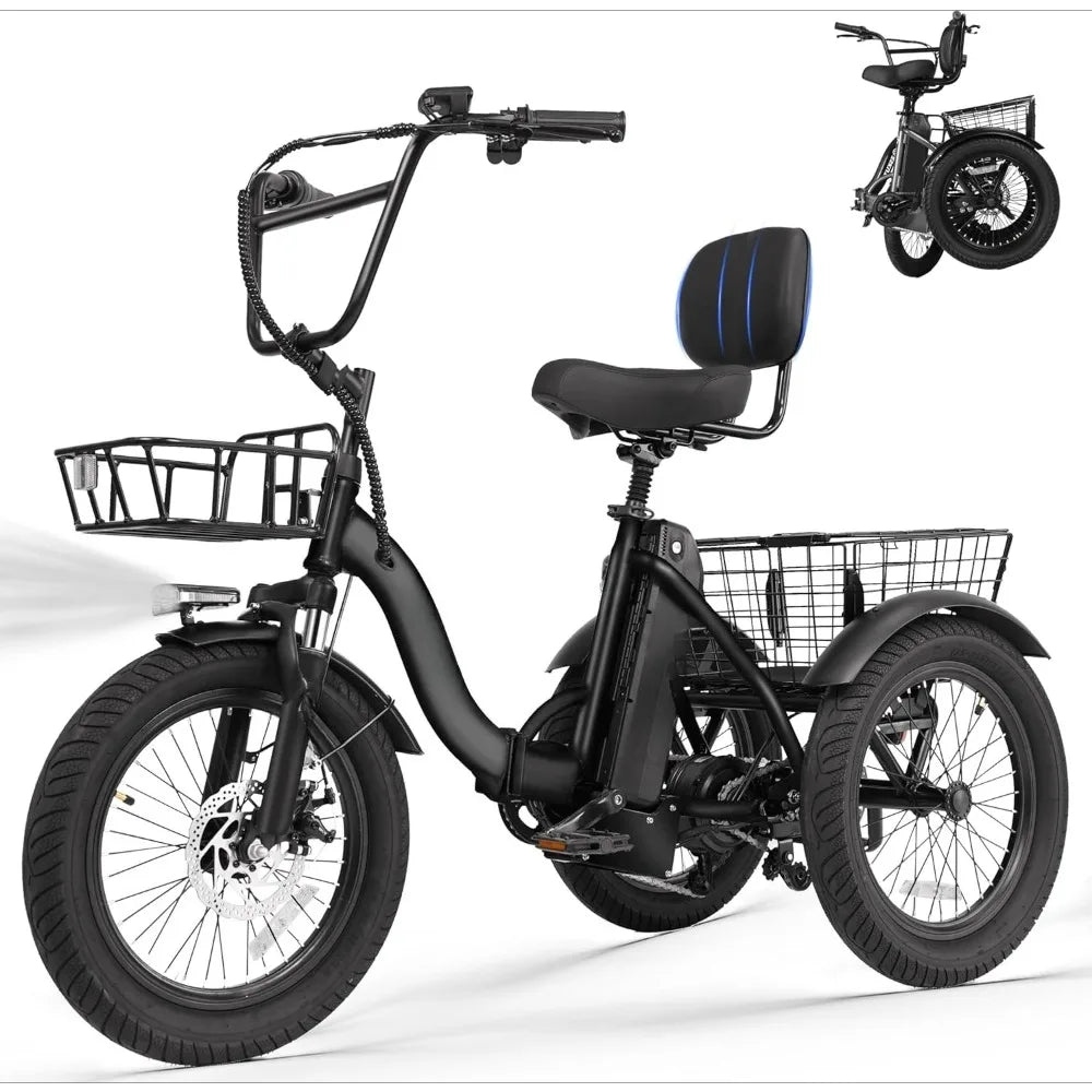 Adults Electric Trike Bike, 1200W Peak Motor & 499.2Wh Removable Battery,18x3.0 Fat Tire Foldable 3-Wheel E-Bike with Step