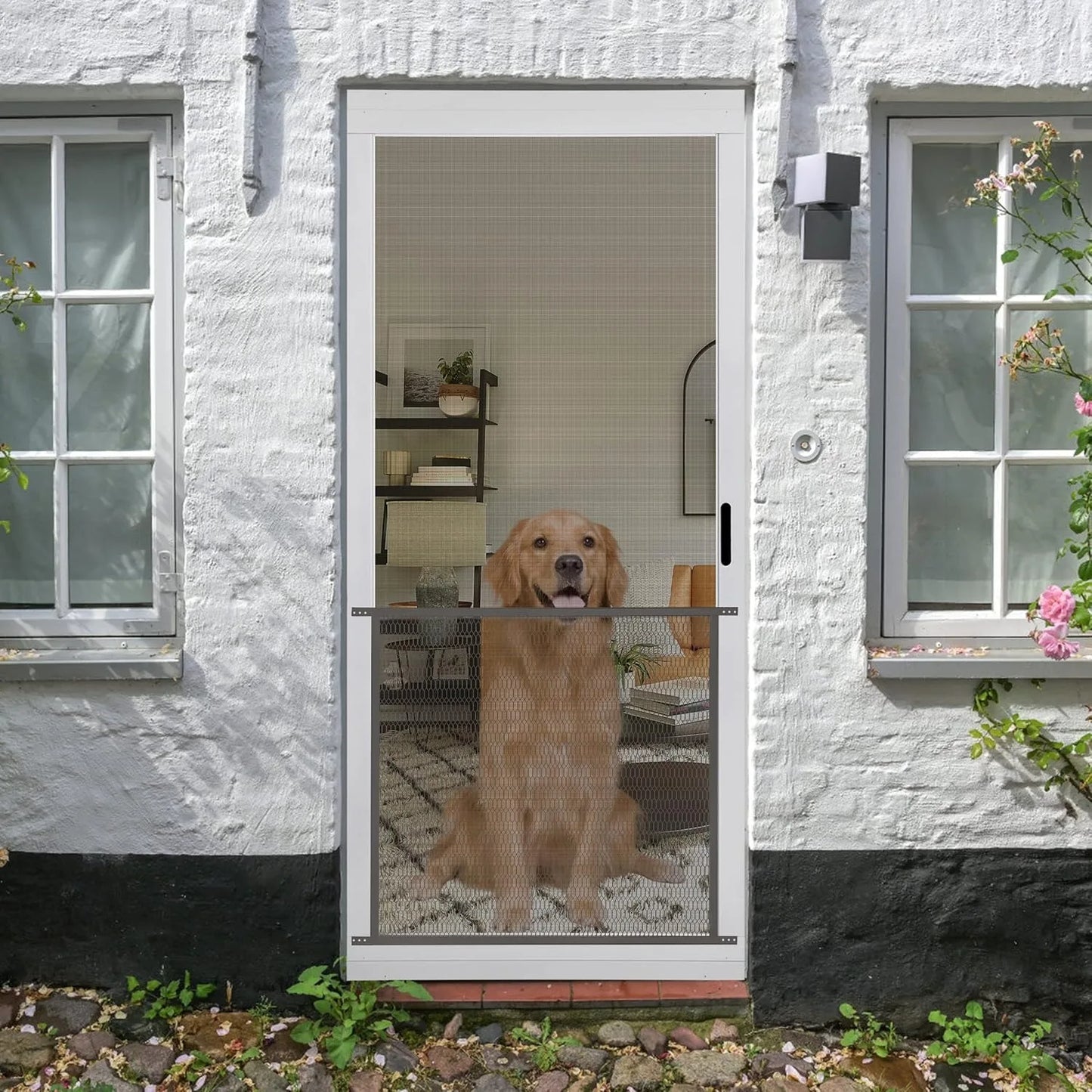 Steel Pet Grille Screen Door Protector for Dogs Pets Cats Scratch Protector Replacement Screen Door Guard Pet Proof (Bronze ）