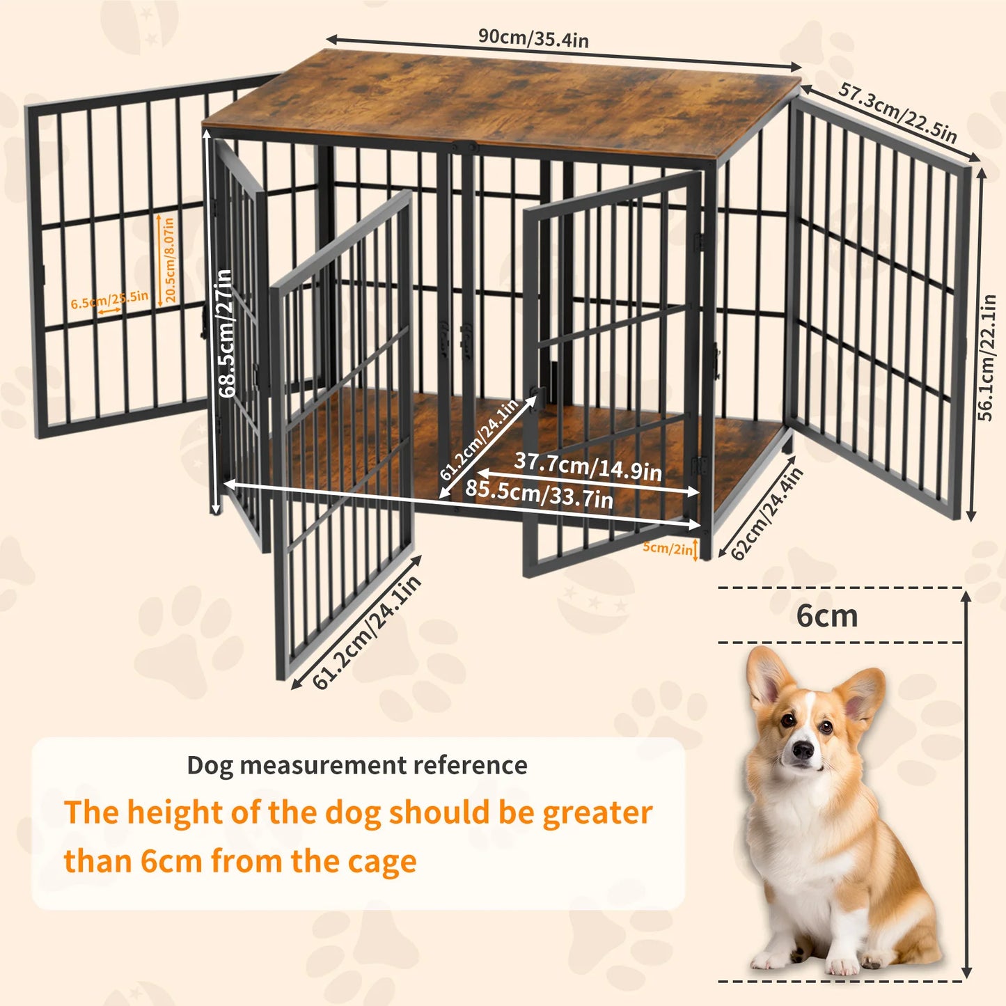 Heavy Duty Dog House End Table Furniture with Four Doors and Lock Latches Divider Wood Metal Pet Kennel Cage Crate