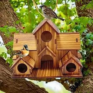 Outdoor bird house, handmade 6-hole, hanging bird house, used for gardening decoration and bird habitat