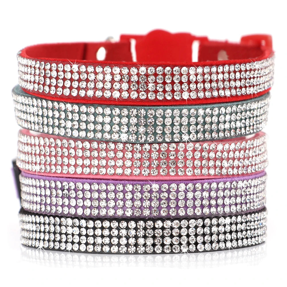 Rhinestone Bling Soft Pink Suede Cat Collar with Bell Safety Breakaway Buckle Adjustable XS/S Sizes for Kitten