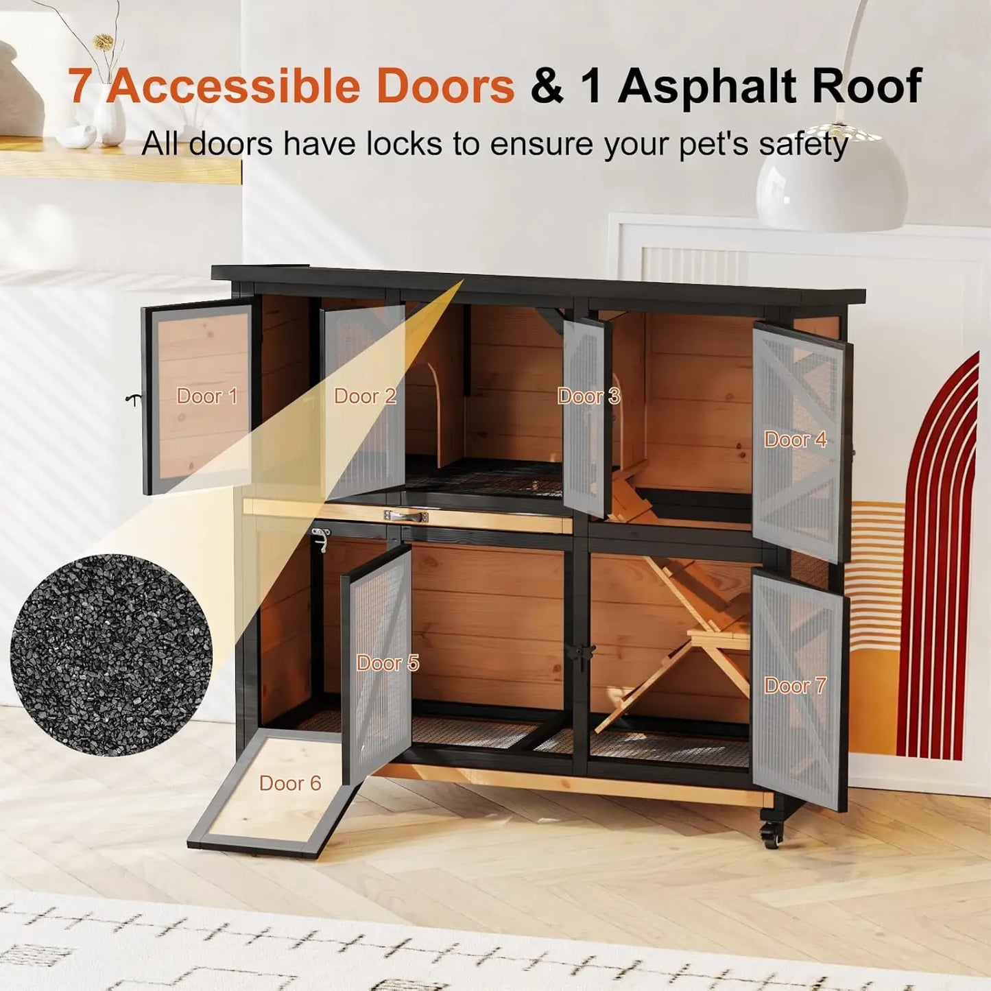 47.3" Two Story Rabbit Cage Bunny Cage Indoor, Wooden Rabbit Hutch Hamster Cages for Small Animals, Outdoor Guinea Pig Cages