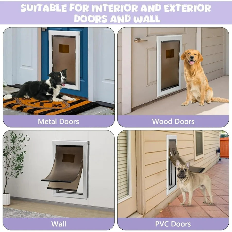 Durable Pet Door with Aluminum Frame and Double Automatic Closing Magnetic Flap for Large Dogs and Pets Suitable for Interior a