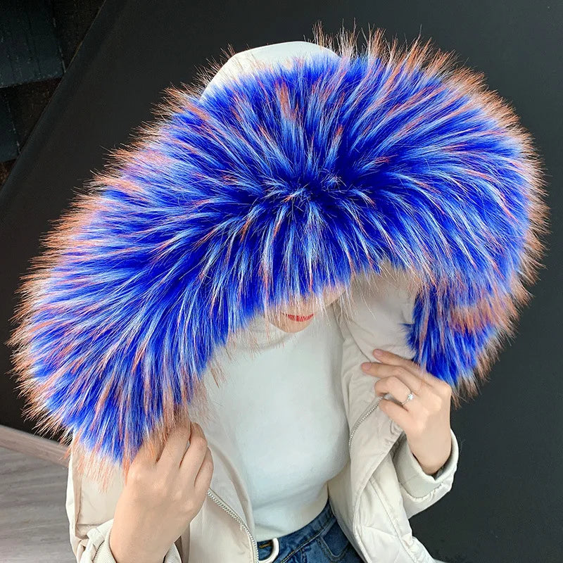 Women Blinger Faux Raccoon Fur Detachable Collar For Winter Coat And Hoody Decorative Fake Collar Fur Customerized False Collar