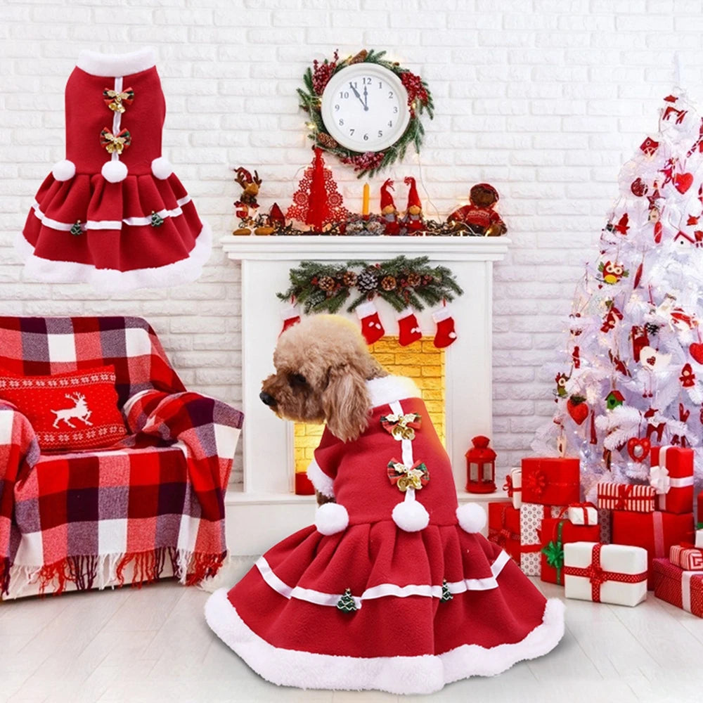 Christmas Dog Dresses For Small Dogs Autumn Winter Pet Dog Bow Tie Skirt Xmas Fancy Princess Puppy Dress Dog Costume