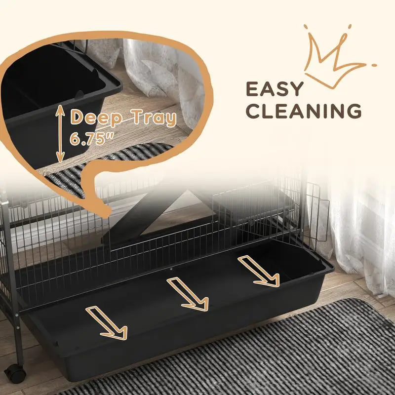 53.5" Small Animal Cage, 5-Level Metal Ferret or Bunny Habitat with Wheels, Removable Tray, 2 Front Doors, Ramps, Gray Color