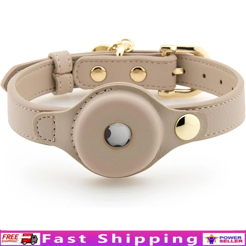 Vegan Leather Dog Collar Tracker Holder Adjustable Harness