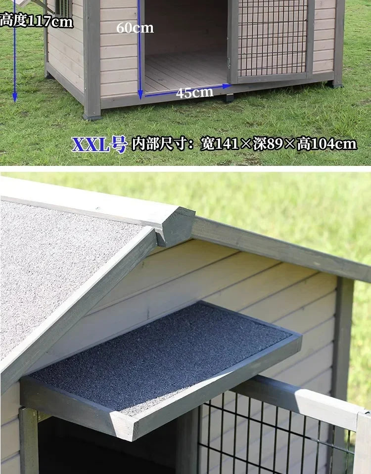 Outdoor Solid Wood Sunscreen Rain Protection Dog House Kennel Dog Cage Dog House Dog, Courtyard Villa Universal
