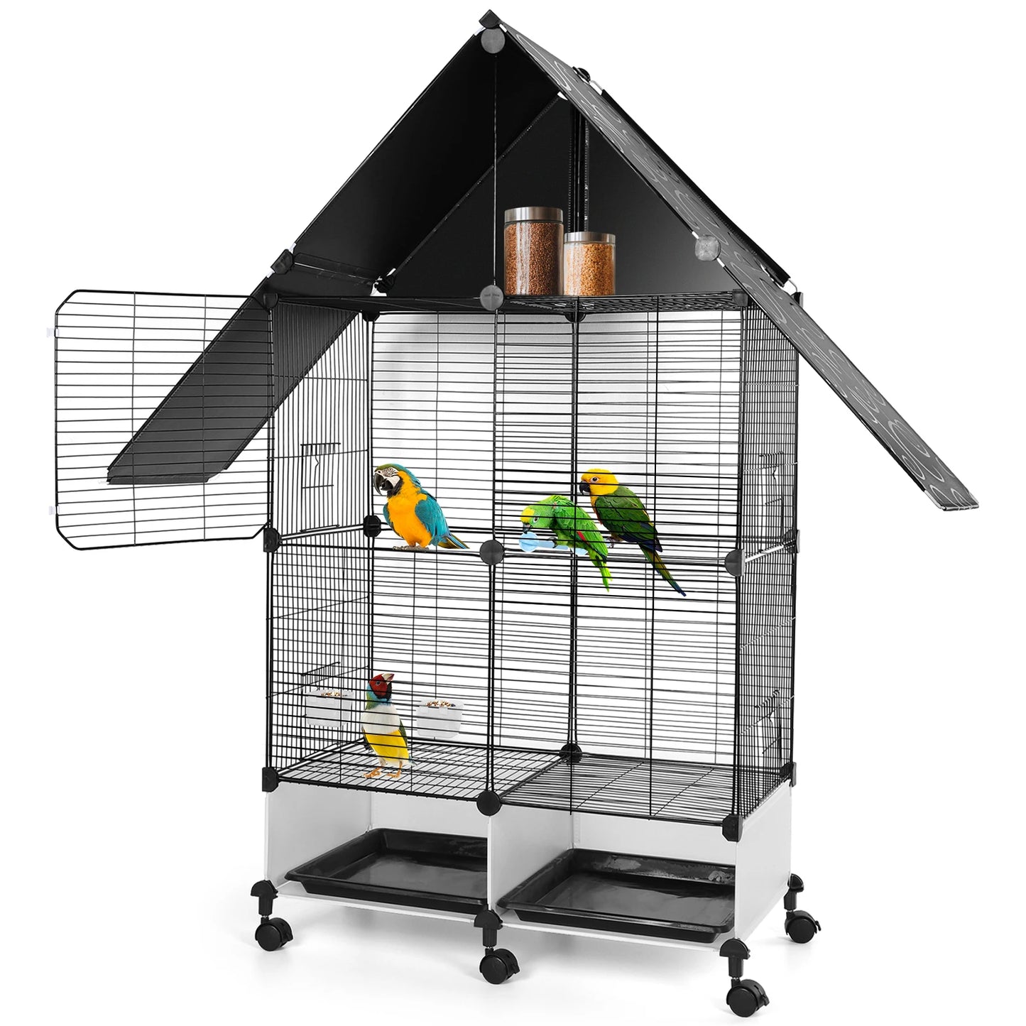 Bird Cage with Rolling Stand House Shape Bird Cage Large 2 Tier Bird Cage Bird Villa for Canary Finch Budgie Lovebirds