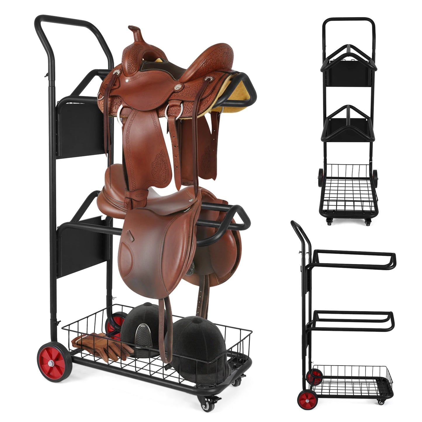 Rolling Horse Saddle Rack Cart with Wheel Saddle Pad Rack Stand for Storage Moving Organize Transport Supplies