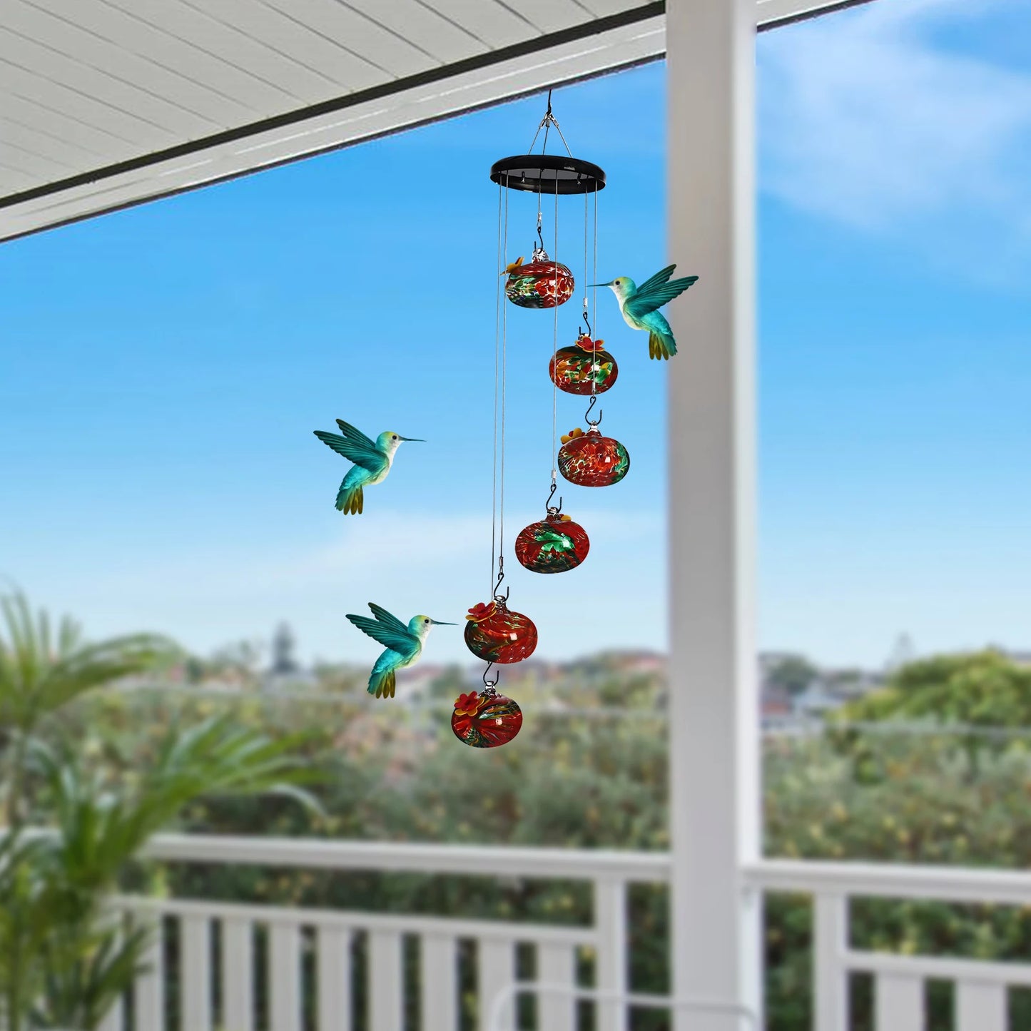 Charming Glass Wind Chime Hummingbird Feeder, Outdoor Hanging Bird Feeder