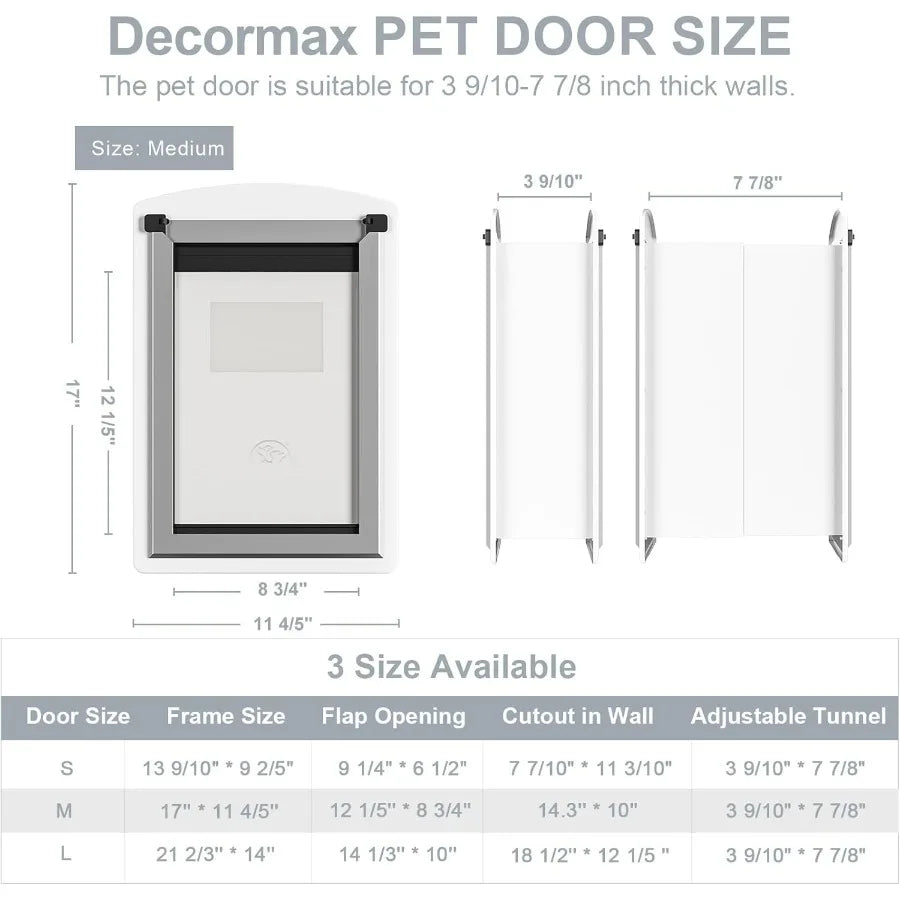 Energyefficient steel dog door for wall installation with telescoping tunnel and durable steel frame featuring double magnetic