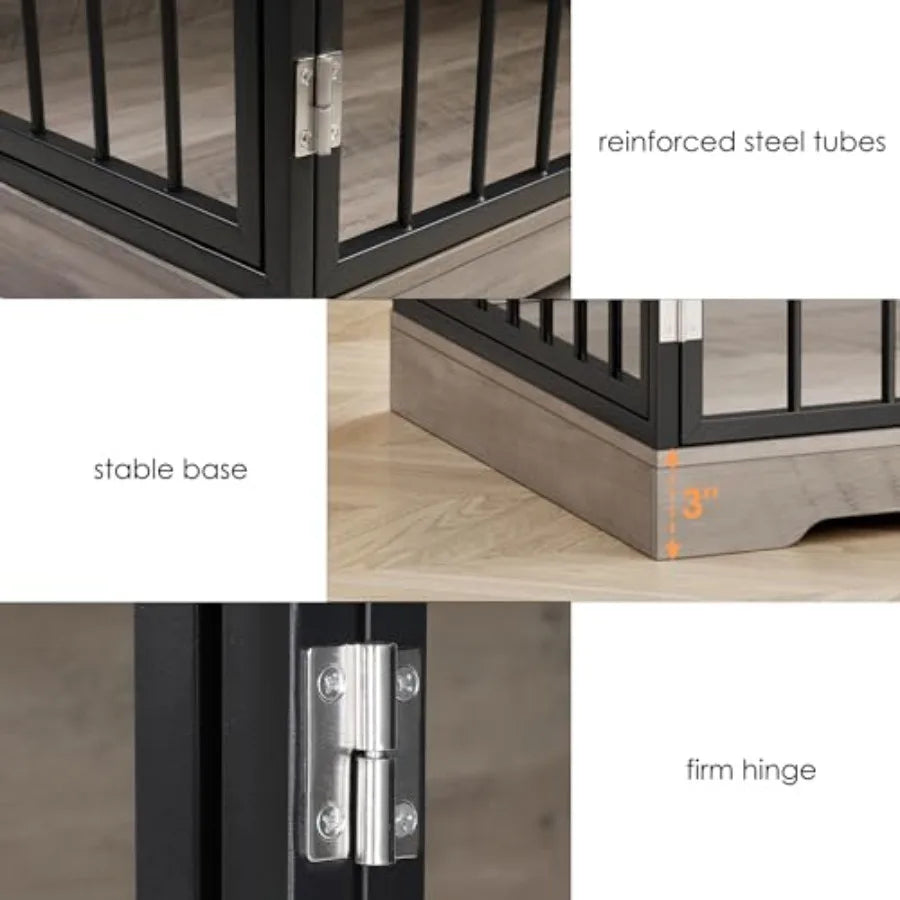 Farmhouse Dog Crate Furniture 47W x 34H Wooden Indoor Dog Cage with 2 Drawers and Storage Cabinet Rustic Style for Small and Me