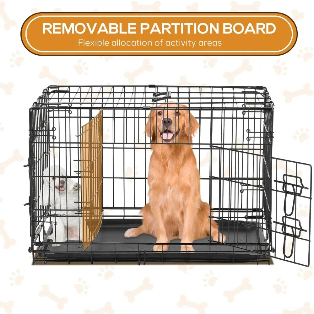 Dog Crate, 47 Inch Extra Large Wire Kennel with Divider Panel, Metal Cages with Double Door, Leak-Proof Pan Tray, Folding Portab
