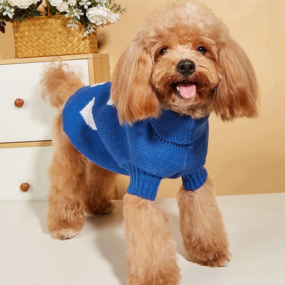 Cute Dog Sweater Heart Pattern Warm Pet Jumper Cat Puppy Coat Jacket Winter Clothes High Collar Knitwear For Cat Small Big Dog