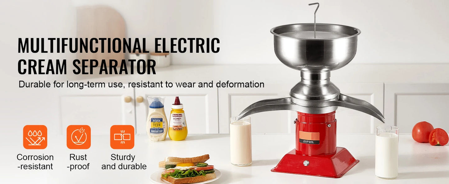 SucceBuy 304 Stainless Steel Electric Cream Separators 100L/H Output 10500RPM Goat Milk Separator 30W  5L Bowl Capacity 100-240V