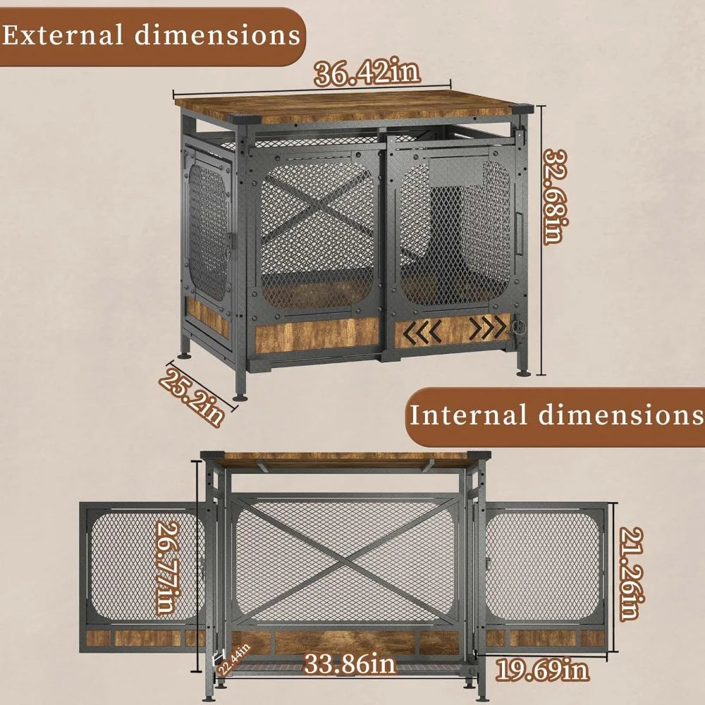 Heavy-Duty Farmhouse Furniture Dog Crate – XL Indoor Kennel for Medium to Large Dogs with Double Doors | Stylish Large Dog Cage