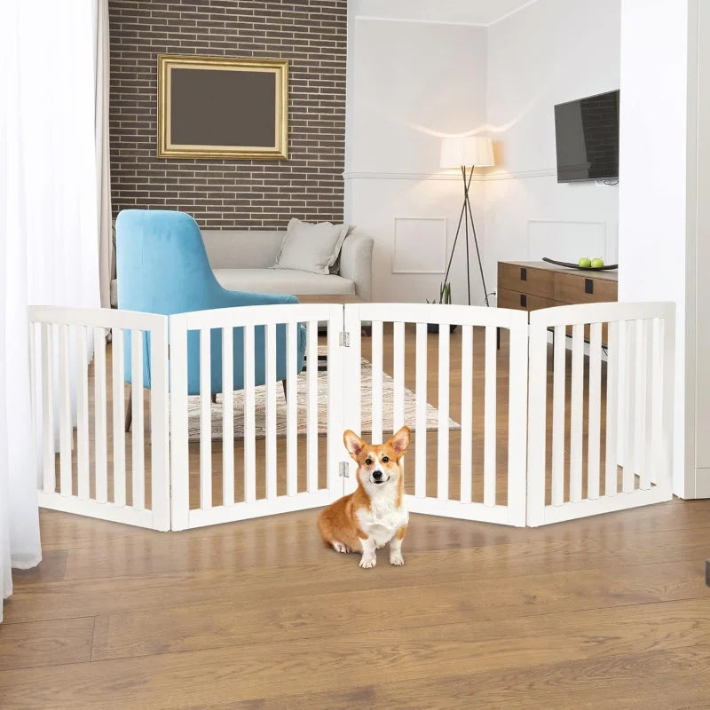 White Wooden 24 Inch Dog Gate 4 Panel Freestanding Fence