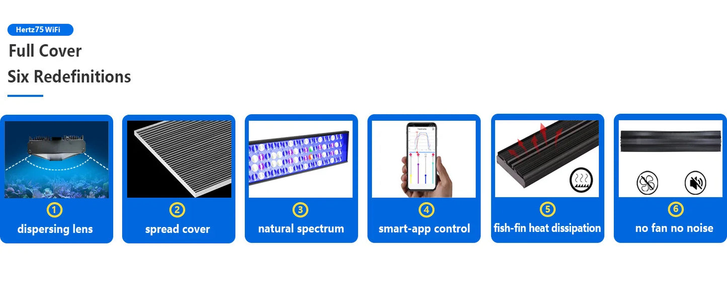 PopBloom H75 WiFi Dimmable LED Aquarium Light, Smart App Control, Suitable for 150-200cm Fish Tanks (With Hang Kit)