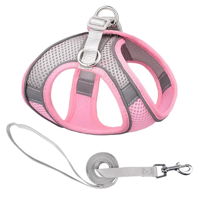 Pet Harness Vest With Leash Reflective Nylon Dog Cat Harness Collars Breathable Adjustable Chest Strap For Small Dogs Chihuahua