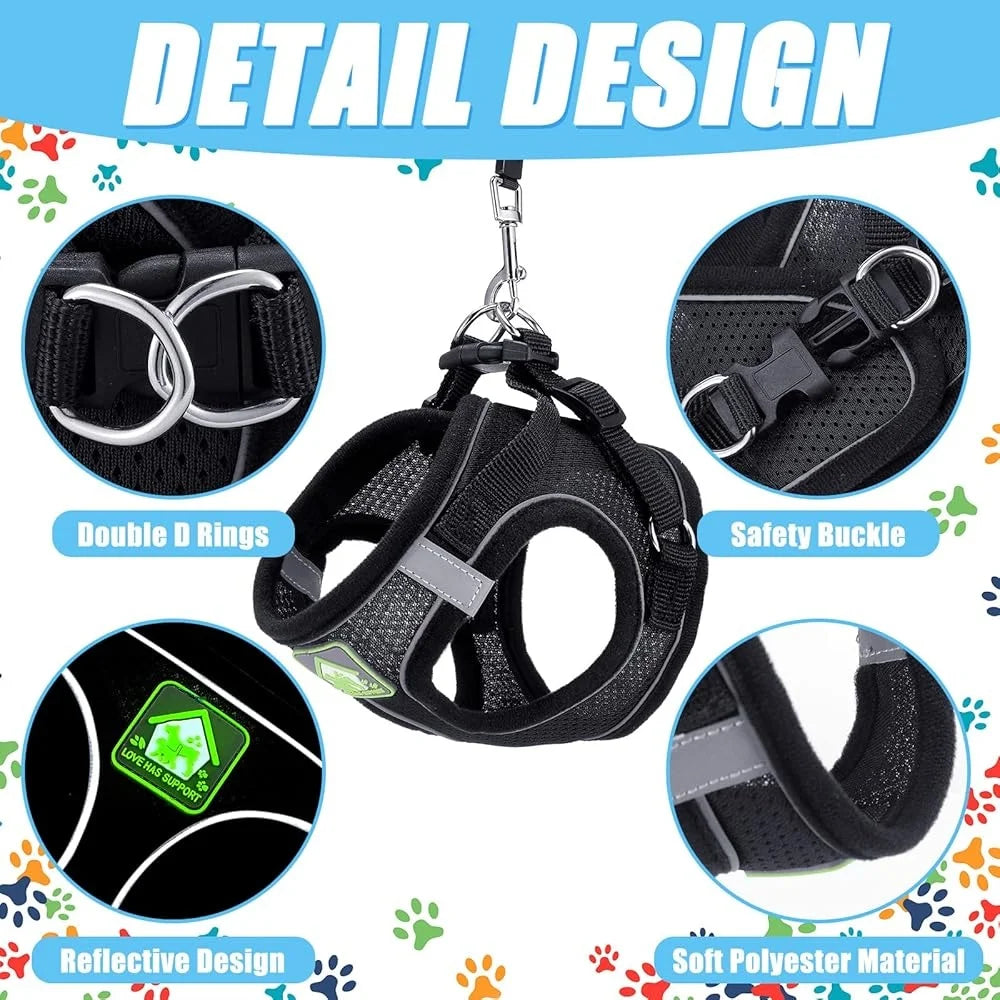 6 Pcs Dog Harness Set with Retractable Leash Bowknot Collar Mesh Vest Small Pet Training Walking