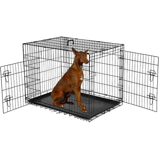 Dog Crate, 47 Inch Extra Large Wire Kennel with Divider Panel, Metal Cages with Double Door, Leak-Proof Pan Tray, Folding Portab