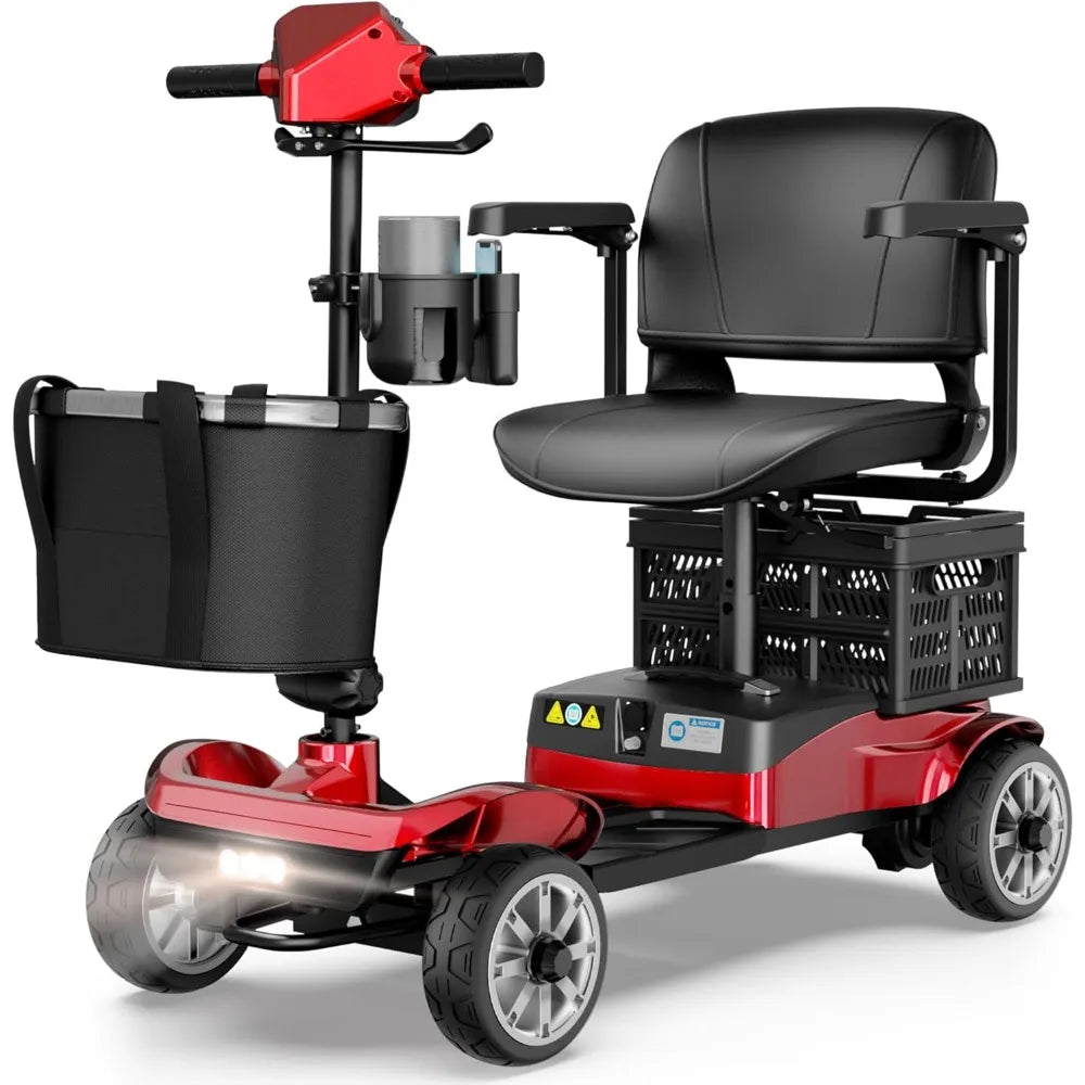 4 Wheel Mobility Scooter for Adults - Foldable Motorized Scooters 330 lb Capacity with Removable Battery, Dual Basket