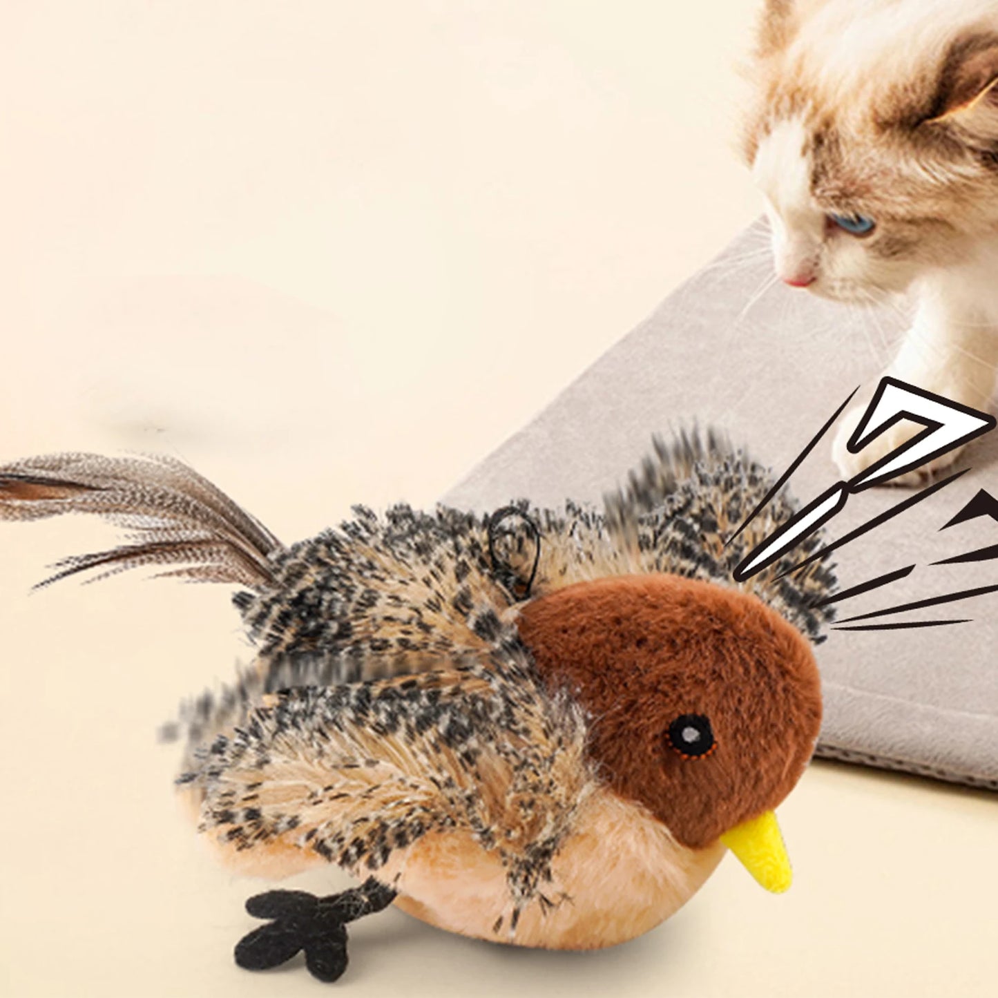 Remote Control Chirping Bird Cat Toy With Feathers