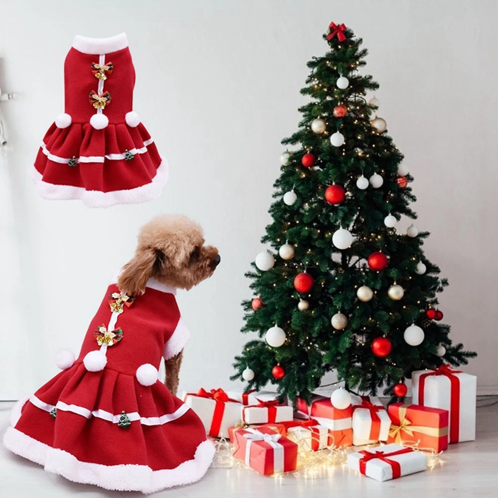 Christmas Dog Dresses For Small Dogs Autumn Winter Pet Dog Bow Tie Skirt Xmas Fancy Princess Puppy Dress Dog Costume