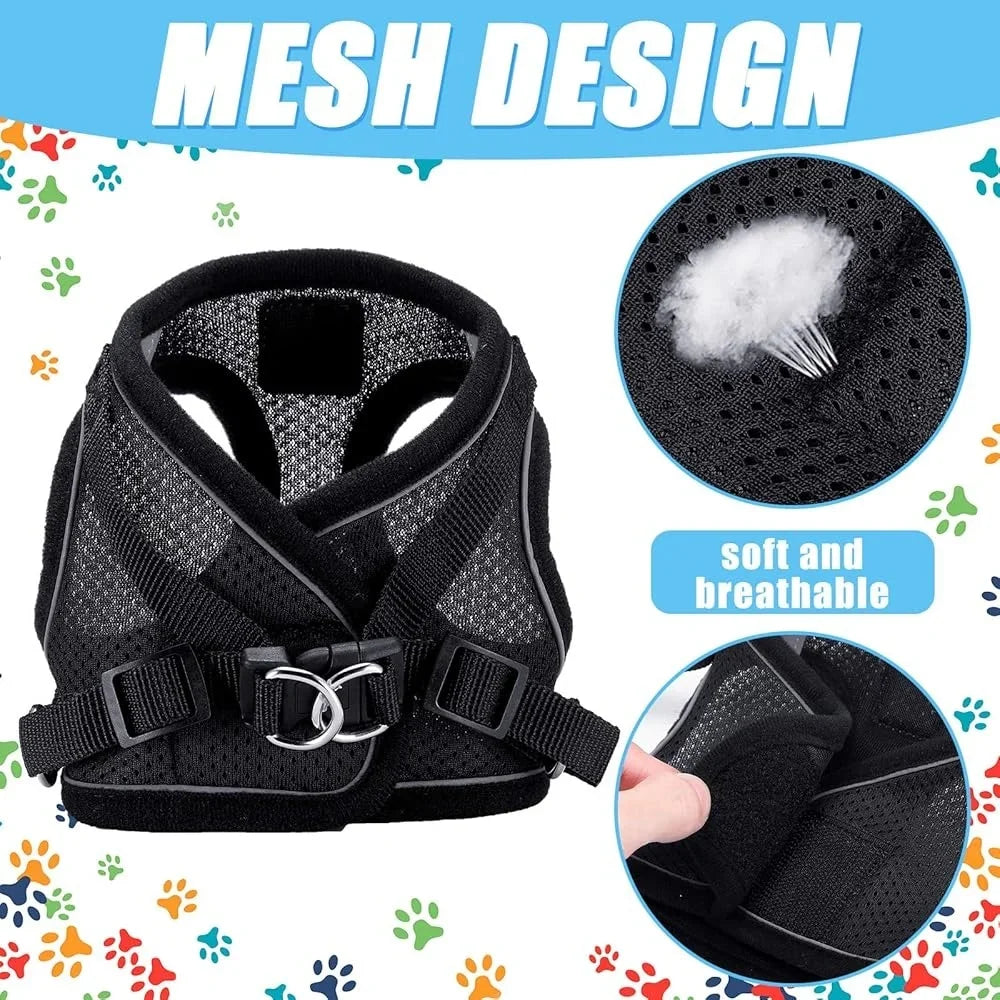 6 Pcs Dog Harness Set with Retractable Leash Bowknot Collar Mesh Vest Small Pet Training Walking