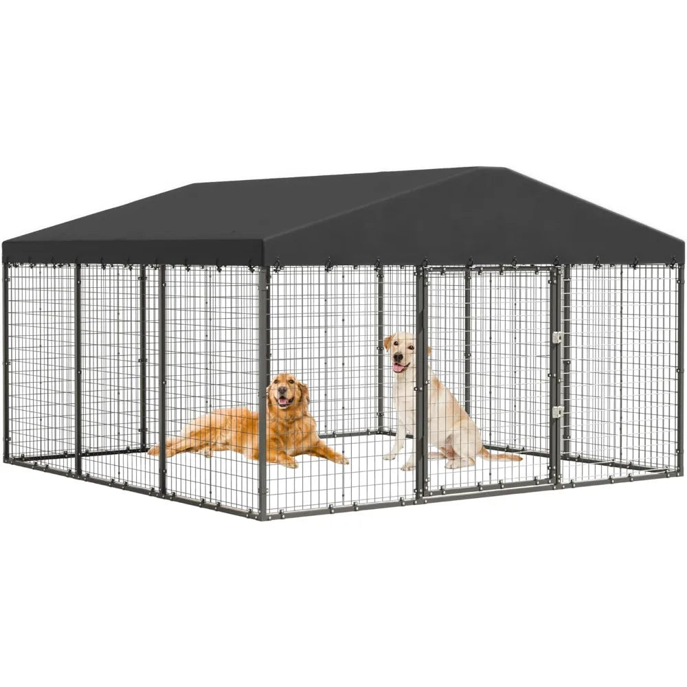 Large 10x10x6 FT Outdoor Dog Kennel with Heavy Duty Construction, Double Locks, and UV-Protected Waterproof Roof