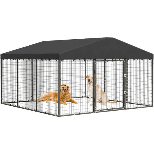 Large 10x10x6 FT Outdoor Dog Kennel with Heavy Duty Construction, Double Locks, and UV-Protected Waterproof Roof