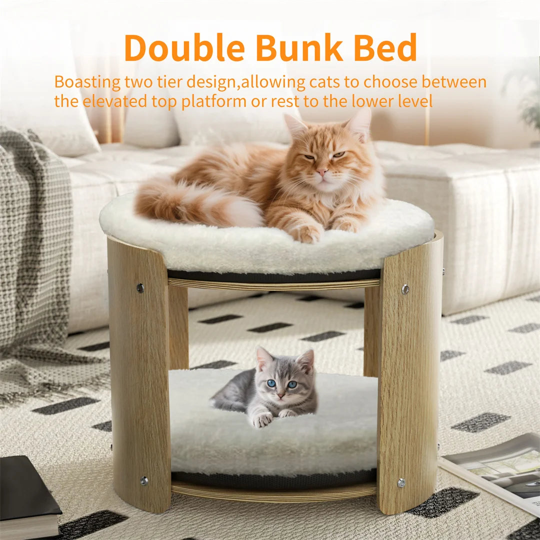 BINGOPAW 2-Layer Wood Cat Sofa Double Cat Tower Pet Bed Furniture with Removable Washable Thicker Soft Plush Mats