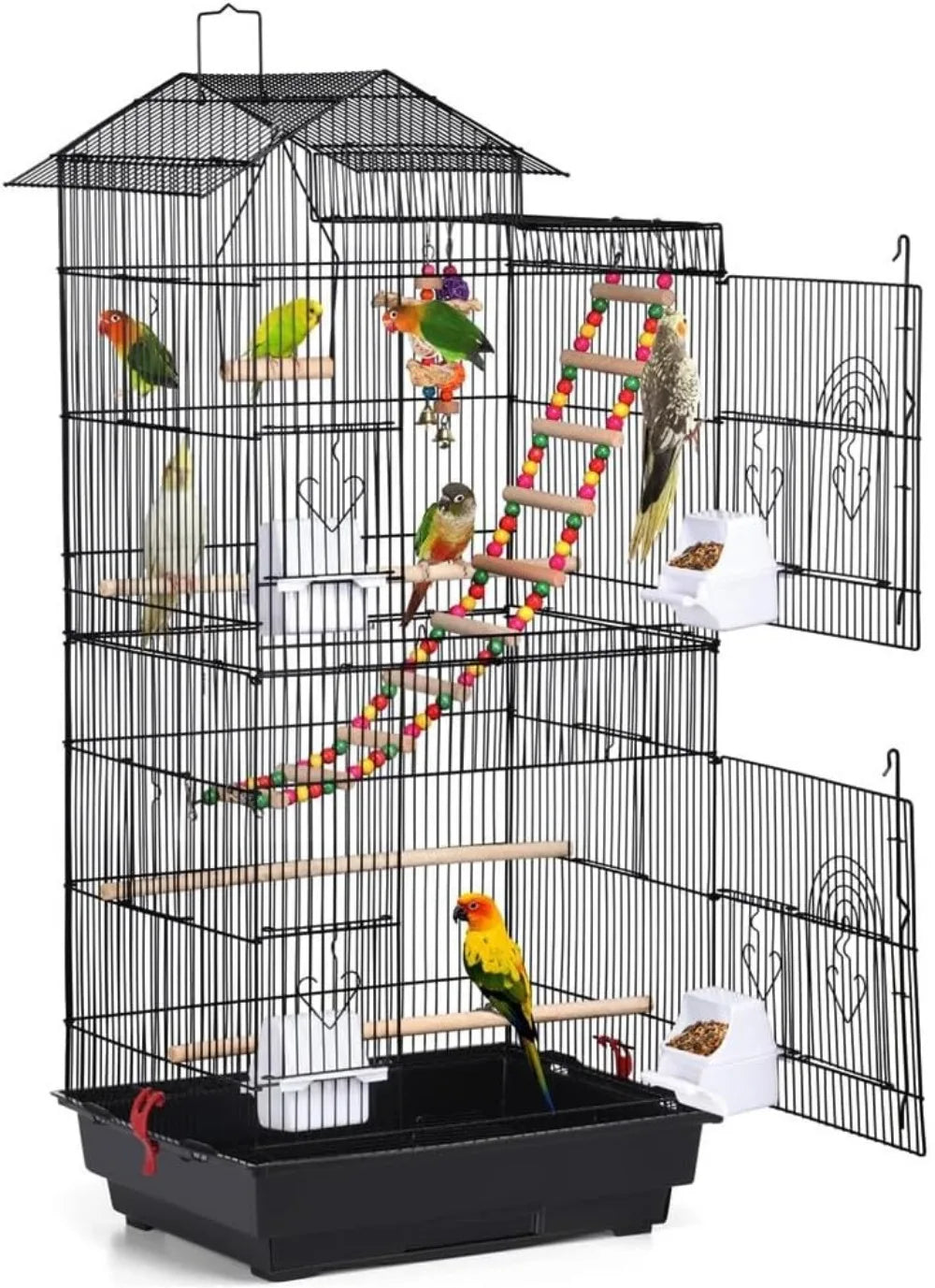 39-inch Large Flight Parrot Bird Cage for Small Quaker Cockatiel Sun Parakeet Conure Budgie Finch Lovebird Canary with Toys