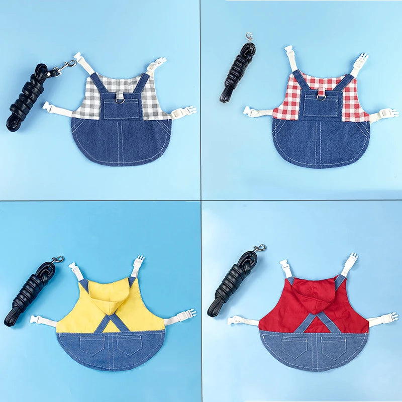 Stylish Denim Pet Harness & Leash Set - Rabbit Bunny Guinea Pig Walking Costume for Small Animals Safety Accessory