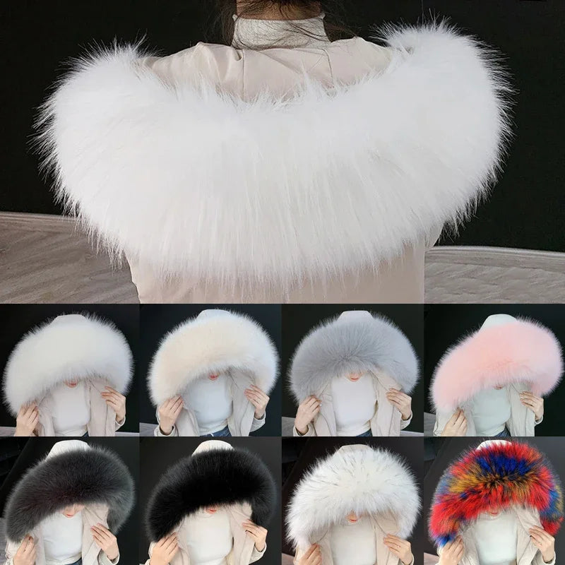 Women Blinger Faux Raccoon Fur Detachable Collar For Winter Coat And Hoody Decorative Fake Collar Fur Customerized False Collar