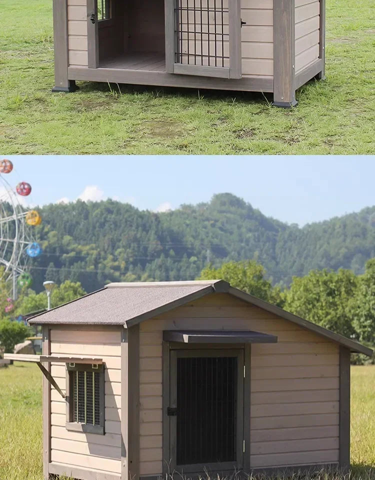 Outdoor Solid Wood Sunscreen Rain Protection Dog House Kennel Dog Cage Dog House Dog, Courtyard Villa Universal