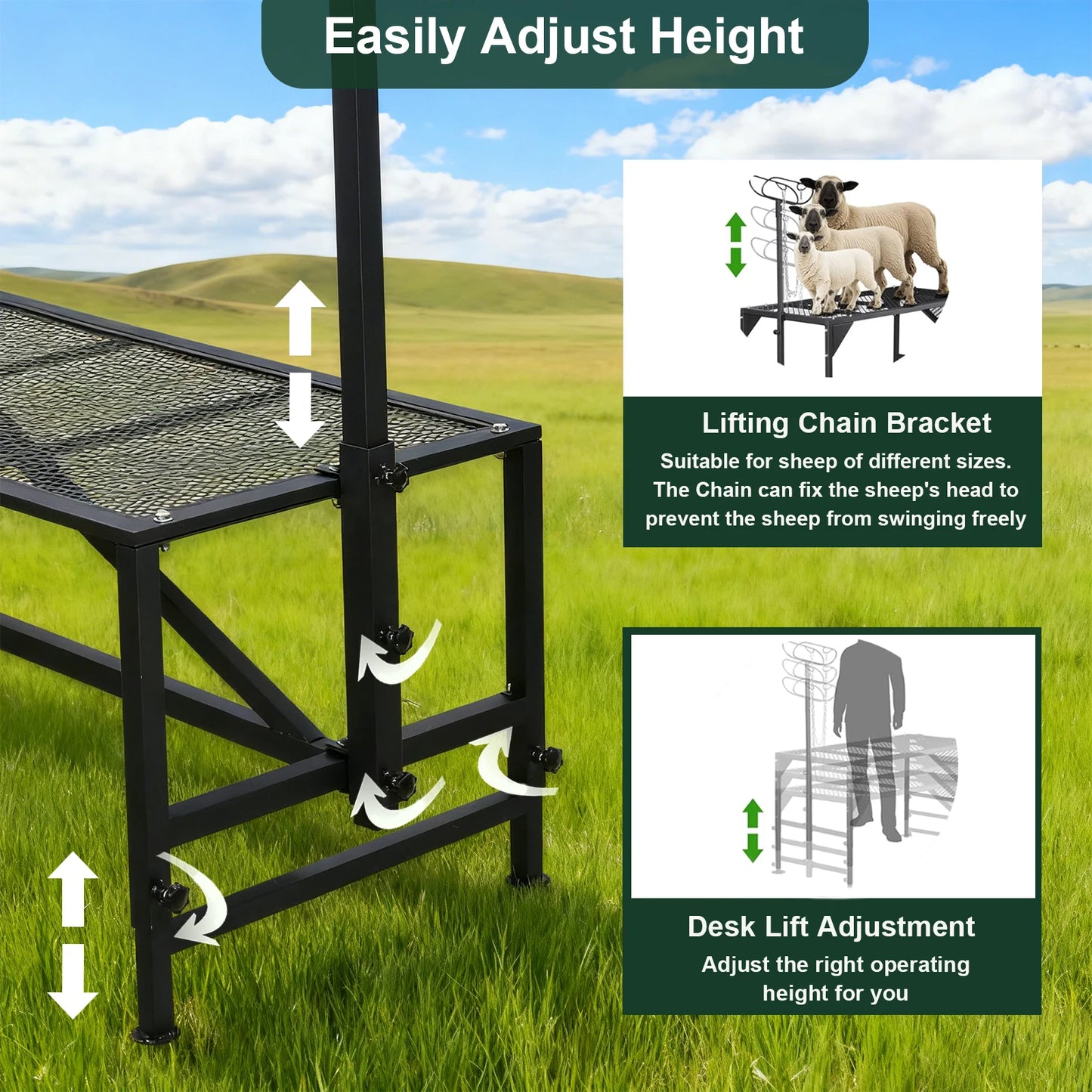 Goat Milking Stand 500Lbs Capacity Shearing Stand with Ramp Livestock Sheep Stand Trimming Stand with Headpiece Nose Loop