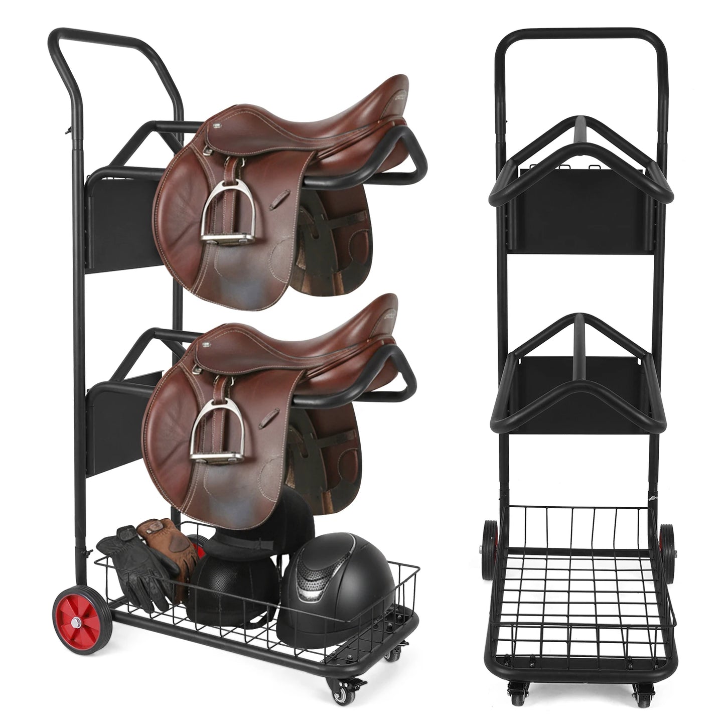 Rolling Horse Saddle Rack Cart with Wheel Saddle Pad Rack Stand for Storage Moving Organize Transport Supplies