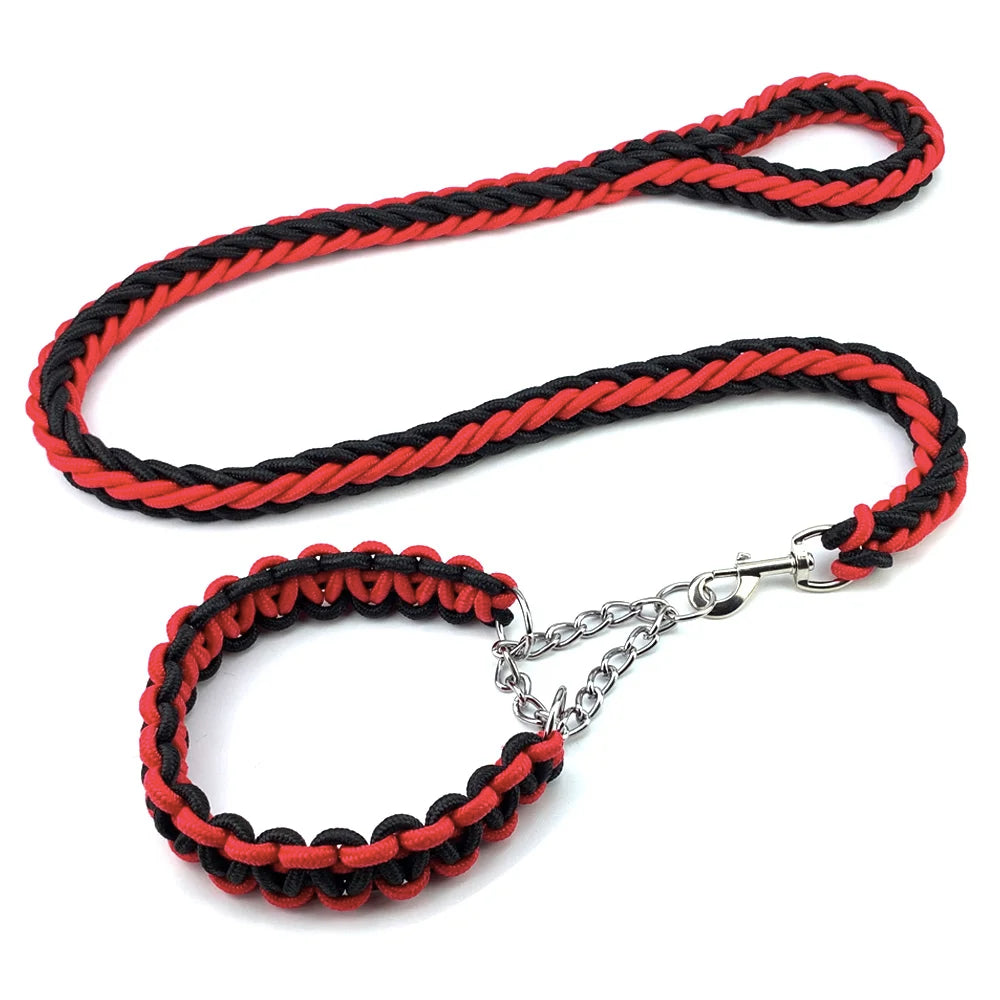 Nylon Braided Dog Collar And Leash Set Traction Rope For Small Medium Large Dog Leash Chien Pitbull Bull Terrier Pet Accessories