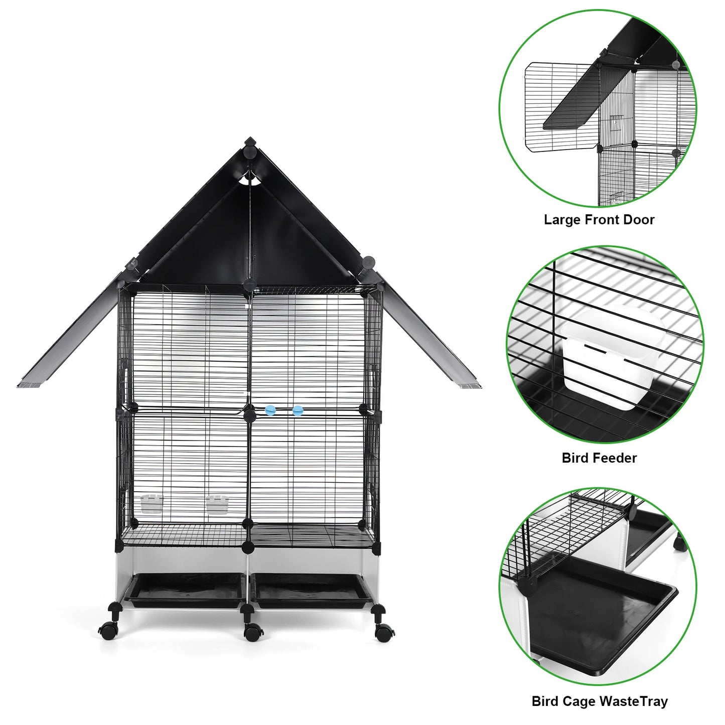 Bird Cage with Rolling Stand House Shape Bird Cage Large 2 Tier Bird Cage Bird Villa for Canary Finch Budgie Lovebirds