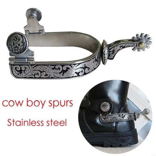 Western Cowboy Spur with Rowel Stainless Steel Horse Boot Spur Decoration Mens Roping Spur Horse Riding Accessories