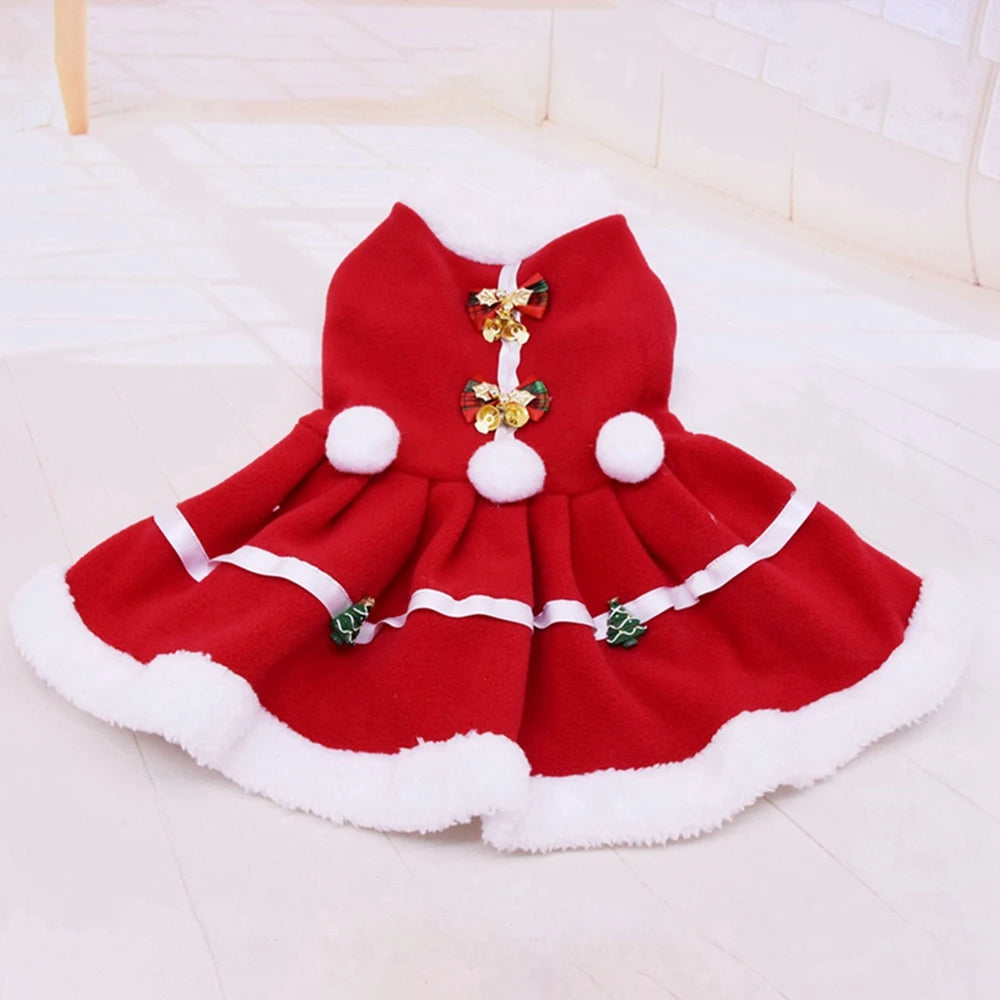 Christmas Dog Girls Costume Dress Puppy Warm Fleece Skirt Clothes Autumn Winter Pet Clothes Dog Red Skirt Fancy Dress Costume