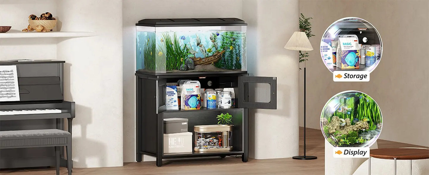 40-50 Gallon Aquarium Stand w/ Cabinet Storage,Fish Tank Stand Reptile Tank w/ Charging Station Adjustable Feet,Anti-tilt Device