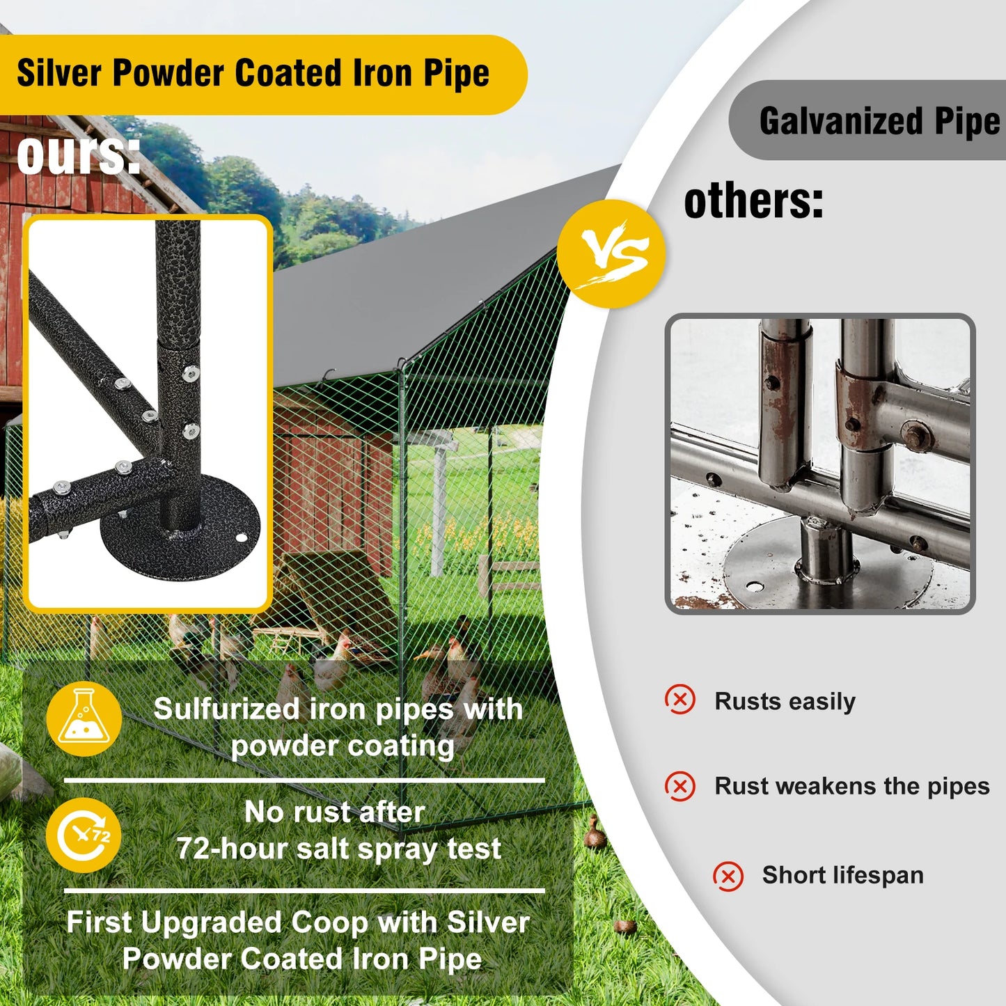 Large Outdoor Upgrade Metal Chicken Coop Walk-in Poultry Run Pen Cage Pet Duck Hen House with Nylon Netting and Cover for Yards