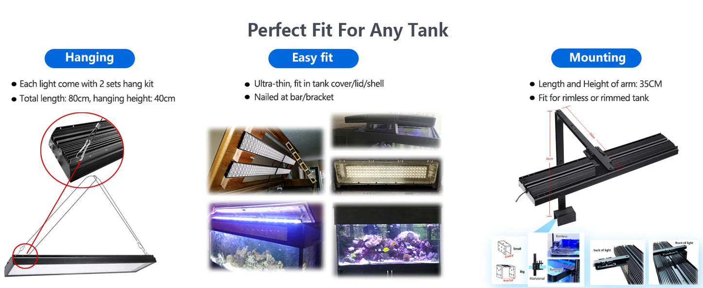 PopBloom H54 WiFi Dimmable LED Aquarium Light, Smart App Control, Suitable for 60-80cm Fish Tanks (With Arm Kit)