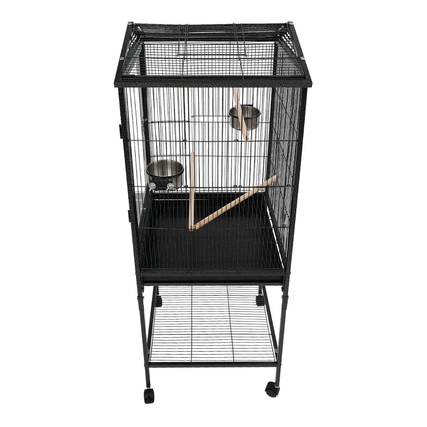 Large Black Bird Cage with Wheels, 4 Braked Wheels (2) Acid-Washed Iron 46×46×136cm Open Top for Parrots
