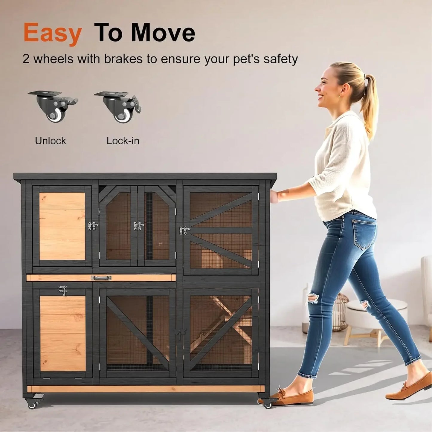 47.3" Two Story Rabbit Cage Bunny Cage Indoor, Wooden Rabbit Hutch Hamster Cages for Small Animals, Outdoor Guinea Pig Cages