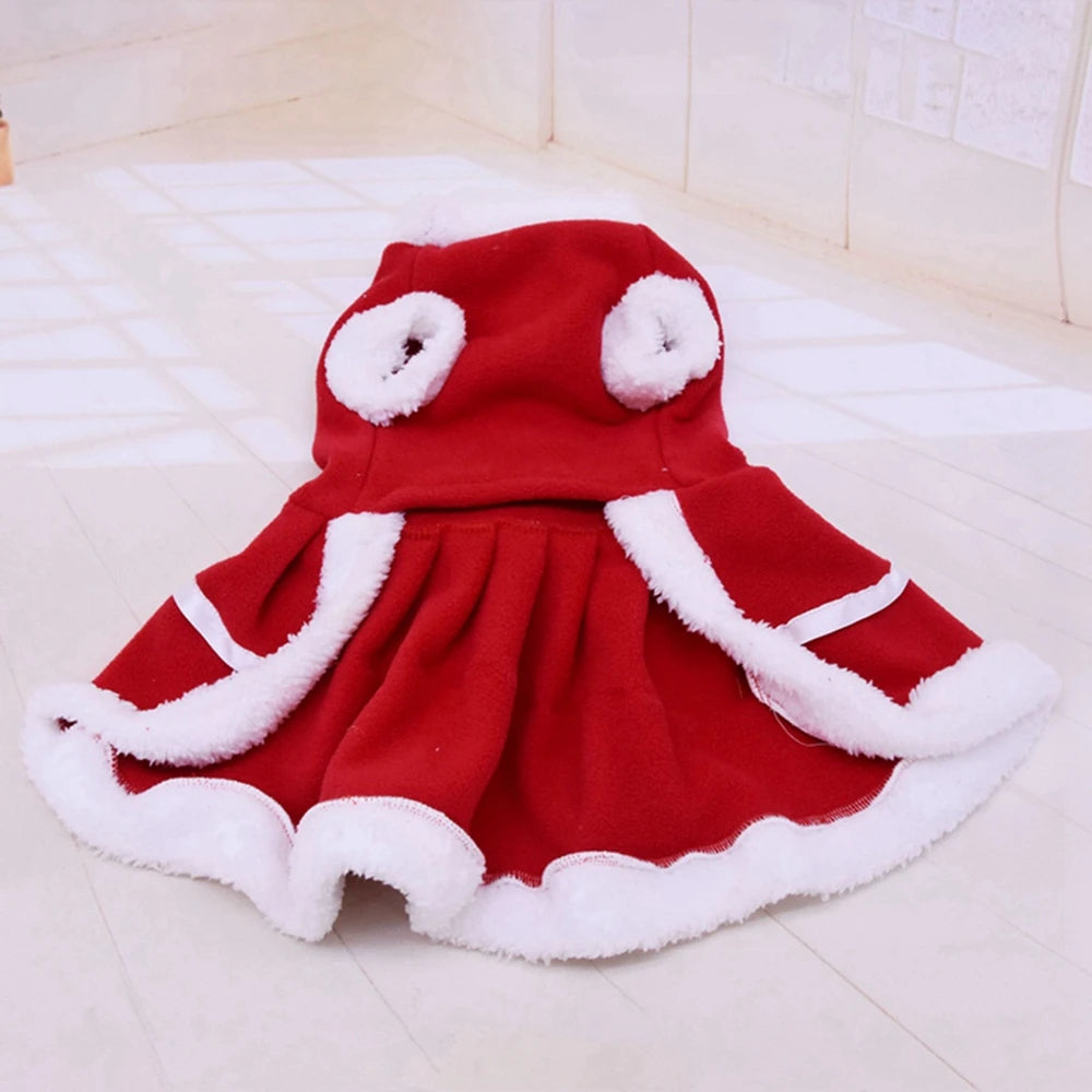 Christmas Dog Girls Costume Dress Puppy Warm Fleece Skirt Clothes Autumn Winter Pet Clothes Dog Red Skirt Fancy Dress Costume