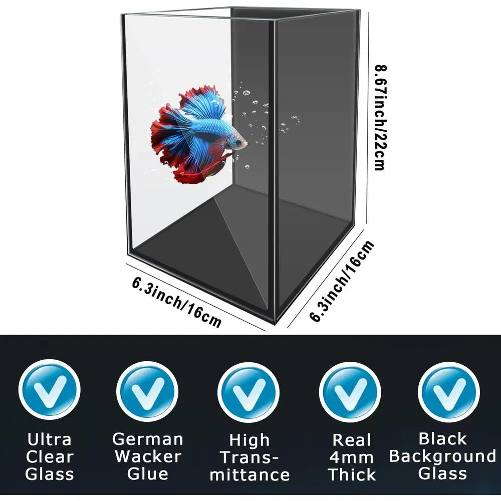 Glass Betta Aquarium Starter Kits 1.5 Gallon Small Fish Tank, Betta Fish Tank with LED Light, Power Filter, Black. 4mm Glass